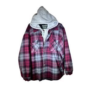 Field & Stream Hooded Flannel Shirt Jacket Men’s XXL Burgundy/Gray Zip Front